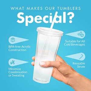 Simple Green Solutions - Acrylic Double Wall Cup for Cold Drinks, Reusable Cups with Lids and Straws, Insulated Plastic Tumblers with Lids and Straw, Acrylic Tumblers, 20 oz Capacity, Clear