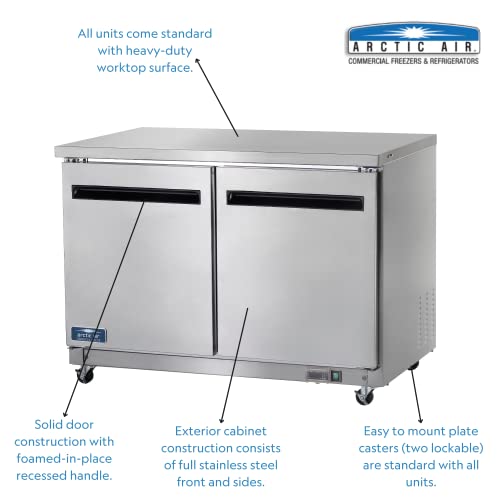 Arctic Air AUC48F 48" Two Section, Two Door Worktop Undercounter Freezer - 12 Cubic Feet, Silver, 115v