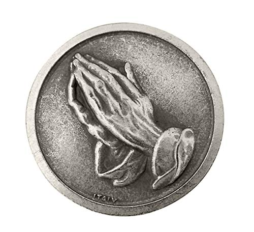 WJH Silver Tone Serenity Prayer Praying Hands Pocket Prayer Token Medal, 1 1/8 Inch