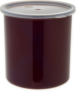 carlisle foodservice products round storage container with lid, 2.7 quart crock, brown