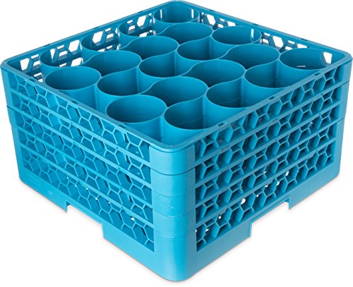 Carlisle FoodService Products RW20-314 OptiClean NeWave Polypropylene 20-Compartment Glass Rack with 4 Extenders, 19-3/4" Length x 19-3/4" Width x 10.30" Height, Blue (Case of 2)