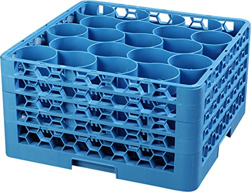 Carlisle FoodService Products RW20-314 OptiClean NeWave Polypropylene 20-Compartment Glass Rack with 4 Extenders, 19-3/4" Length x 19-3/4" Width x 10.30" Height, Blue (Case of 2)