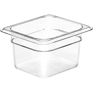 camwear food pan, plastic, 1/6 size, 4'' deep, polycarbonate, clear, nsf (6 pieces/unit)