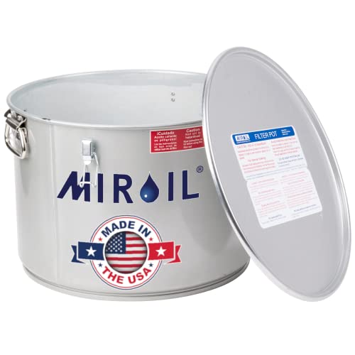 MirOil #60L - 7 Gal Grease Bucket & Oil Filter Pot, Gasket Safety Lid with Quick Lock Clips, For Fryer Oil Capacity Up to 55 lbs. Low Profile To Fit Under Drain Valves, For Filtering of Hot Oil