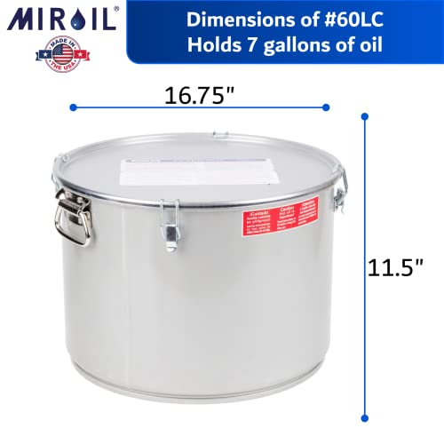 MirOil #60L - 7 Gal Grease Bucket & Oil Filter Pot, Gasket Safety Lid with Quick Lock Clips, For Fryer Oil Capacity Up to 55 lbs. Low Profile To Fit Under Drain Valves, For Filtering of Hot Oil