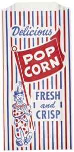 bagcraft pinch-bottom paper popcorn bag, 4 x 1.5 x 8, blue/red/white, paper, 1,000/carton