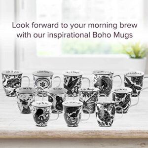 Karma Ceramic Black and White Boho Mug, 1 Count (Pack of 1), Elephant