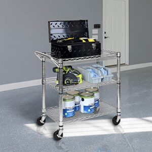 Seville Classics UltraDurable NSF Commercial Heavy Duty Metal Rolling Utility Cart, w/ Steel Shelves, Handle Bar for Restaurant, Garage, Warehouse, Kitchen, Office, Deep Top Basket (34.75"W x 18.25"D)