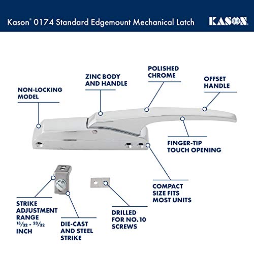 Kason 174 Standard Edgemount Mechanical Latch with Standard Strike, Offset Handle, Non-Locking, 10174B00004