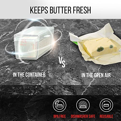 Butter Tray for Refrigerator - Stay Fresh Clear Plastic Box for Butter with lid, Dishwasher Safe, BPA Free. Perfect Butter Dish Container for your Pantry, Counter, or Refrigerator