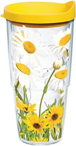 tervis white daisies made in usa double walled insulated tumbler travel cup keeps drinks cold & hot, 24oz, clear