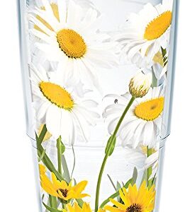 Tervis White Daisies Made in USA Double Walled Insulated Tumbler Travel Cup Keeps Drinks Cold & Hot, 24oz, Clear