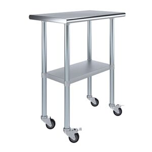 18" x 30" amgood stainless steel work table with wheels | metal mobile table | food prep