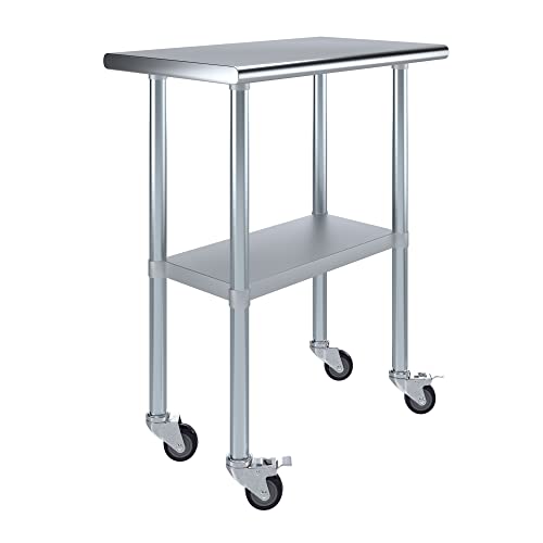 18" X 30" AmGood Stainless Steel Work Table with Wheels | Metal Mobile Table | Food Prep