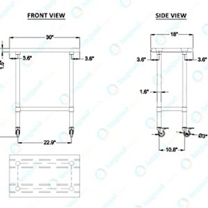 18" X 30" AmGood Stainless Steel Work Table with Wheels | Metal Mobile Table | Food Prep