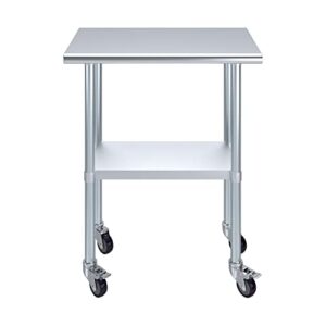 18" X 30" AmGood Stainless Steel Work Table with Wheels | Metal Mobile Table | Food Prep