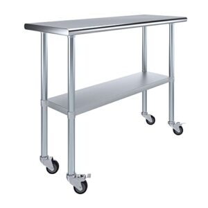 18" x 48" amgood stainless steel work table with wheels | metal mobile table | food prep