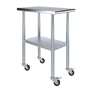 30" x 18" amgood stainless steel work table with wheels | metal mobile table | food prep