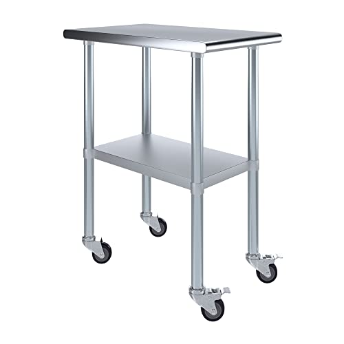 30" X 18" AmGood Stainless Steel Work Table with Wheels | Metal Mobile Table | Food Prep