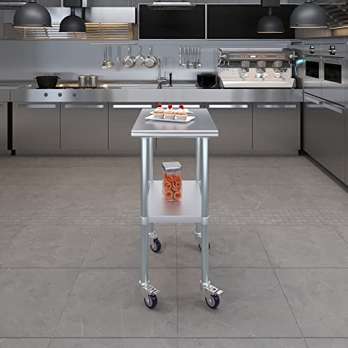 30" X 18" AmGood Stainless Steel Work Table with Wheels | Metal Mobile Table | Food Prep