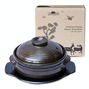 Crazy Korean Cooking Korean Stone Bowl (Dolsot), Sizzling Hot Pot for Bibimbap and Soup - Premium Ceramic (Large with Lid)