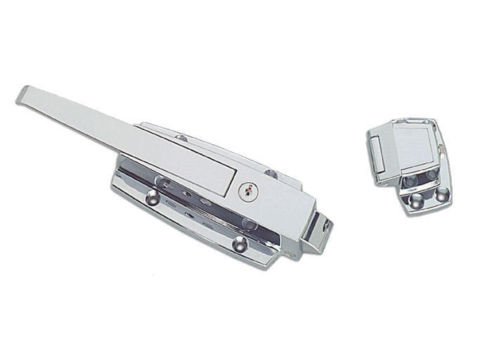 1/8 to 3/8" Offset Polished Chrome Heavy Duty Walk-in Cooler Door Safety Latch with Cylinder Lock and Strike