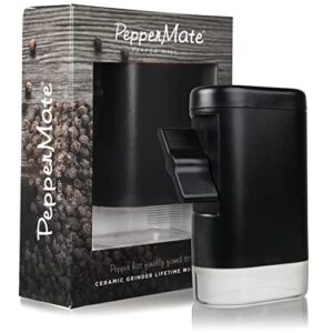 Refillable Sea Salt and Pepper Grinder - Traditional Ceramic Peppercorn Grinder, Pepper Mill by PepperMate (Black)