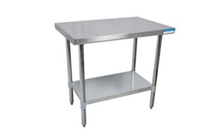 bk resources vtt-3024 18 gauge stainless steel flat top table with galvanized undershelf and legs, 30" x 24", 34.75" height, 24" width, 30" length