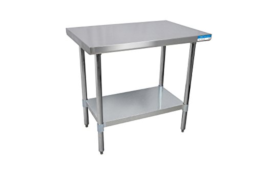 BK Resources VTT-3024 18 Gauge Stainless Steel Flat Top Table with Galvanized Undershelf and Legs, 30" x 24", 34.75" Height, 24" Width, 30" Length