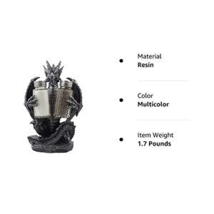 Mythical Dragon Salt and Pepper Shaker Set with Holder Figurine for Medieval & Fantasy Bar or Kitchen Table Decor Sculptures and Gothic Gifts by Home-n-Gifts