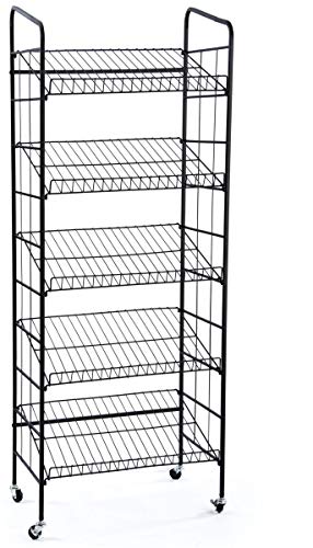 Displays2go BR5GSH24BK Rolling Baker's Display Rack with Five Angled Shelves