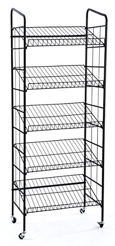 Displays2go BR5GSH24BK Rolling Baker's Display Rack with Five Angled Shelves