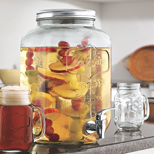 Circleware Sun Tea Mason Jar Glass Beverage Dispenser with Lid Entertainment Glassware for Water, Juice, Beer Liquor, Kombucha & Cold Drinks, 2 Gallon, Classic Yorkshire 2-Gal