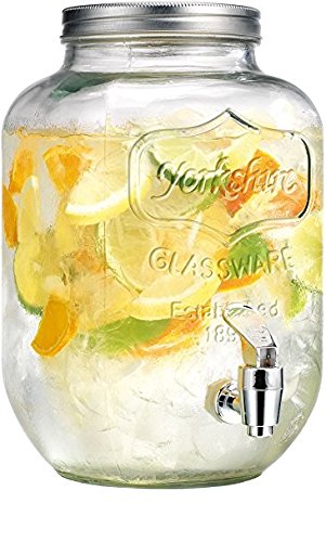 Circleware Sun Tea Mason Jar Glass Beverage Dispenser with Lid Entertainment Glassware for Water, Juice, Beer Liquor, Kombucha & Cold Drinks, 2 Gallon, Classic Yorkshire 2-Gal