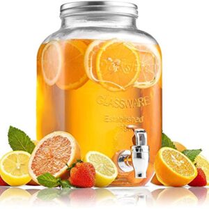 Circleware Sun Tea Mason Jar Glass Beverage Dispenser with Lid Entertainment Glassware for Water, Juice, Beer Liquor, Kombucha & Cold Drinks, 2 Gallon, Classic Yorkshire 2-Gal