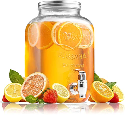 Circleware Sun Tea Mason Jar Glass Beverage Dispenser with Lid Entertainment Glassware for Water, Juice, Beer Liquor, Kombucha & Cold Drinks, 2 Gallon, Classic Yorkshire 2-Gal