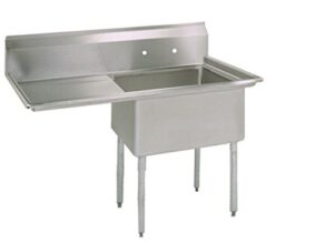 bk resources stainless steel 1 compartment sink with left hand drainboard, 38"w x 23-13/16"d