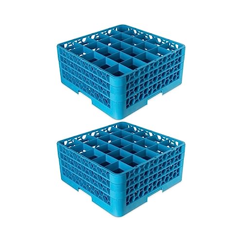 Carlisle FoodService Products OptiClean Plastic 25-Compartment Divided Glass Rack, Blue, (Pack of 2)