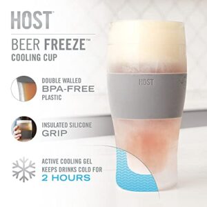 Host Freeze Beer Glass, Freezer Gel Chiller Double Wall Plastic Frozen Pint Glass, Set of One, 16 oz, Grey