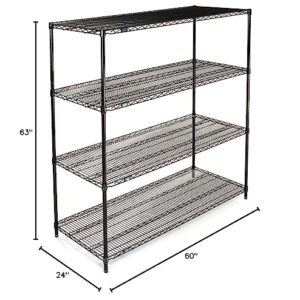 Nexel Adjustable Wire Shelving Unit, 4 Tier, NSF Listed Commercial Storage Rack, 24" x 60" x 63", Black Epoxy