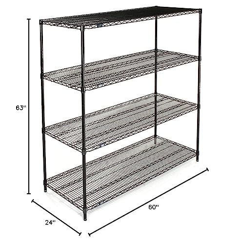 Nexel Adjustable Wire Shelving Unit, 4 Tier, NSF Listed Commercial Storage Rack, 24" x 60" x 63", Black Epoxy