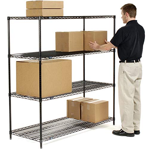 Nexel Adjustable Wire Shelving Unit, 4 Tier, NSF Listed Commercial Storage Rack, 24" x 60" x 63", Black Epoxy