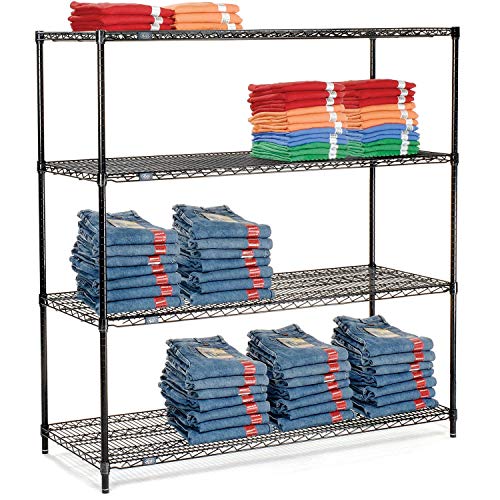 Nexel Adjustable Wire Shelving Unit, 4 Tier, NSF Listed Commercial Storage Rack, 24" x 60" x 63", Black Epoxy