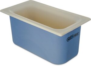 carlisle foodservice products cm1102c1402 coldmaster coolcheck 6" deep third-size insulated food pan, 4 quart, color changing, white and blue