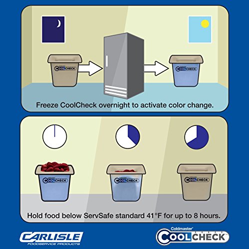 Carlisle CM1105C1402 Coldmaster CoolCheck 6" Deep Sixth-Size High Capacity Insulated Cold Food Pan, 1.7 Quart, Color Changing, White/Blue