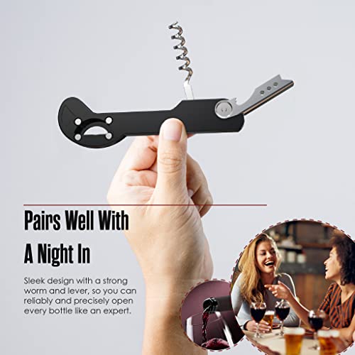 Houseables Boomerang Wine Opener, Corkscrew, 5 1/4”, Black, Cork Screw, No Blade, Foil Cutter, 3 in 1, for Waiters, Servers, Sommelier, Restaurant, Open Bottles, Beer, Multi Use, Compact