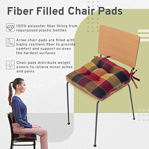 Arlee Home Fashions – Fiber Filled Premium Polyester, Chair Pads - Chair Pads with Tiebacks –16” L X 16” W – Multicolor - Set of 4