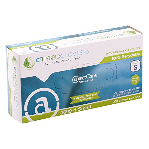 AmerCare C2 Hybrid Powder Free Gloves, Diamond Grip, Medium, Case of 1000