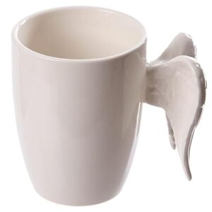 puckator white angel wings ceramic shaped handle mug, tea coffee hot drinks, decorative gift box, home kitchen office height 11cm width 11.5cm depth 8.5cm