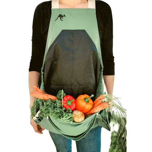 The Roo Apron - Gardening Apron with Pockets and Harvesting, Picking Pouch – Adjustable, Water-resistant, Washable Canvas Cotton - Great Gardener Gift